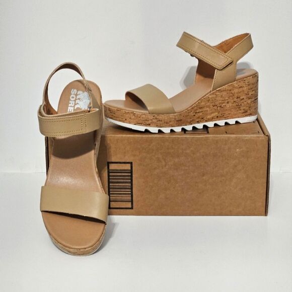 Sorel Shoes - Sorel, tan cork wedges in genuine leather. NWOT, Size 8.5